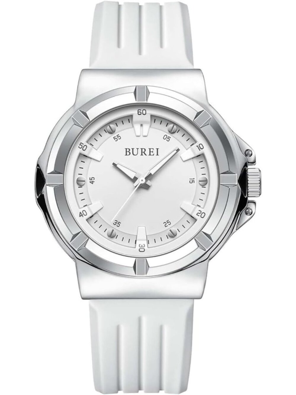 Men's White Analog Quartz Silicone Waterproof Geometric Design Classic Watch
